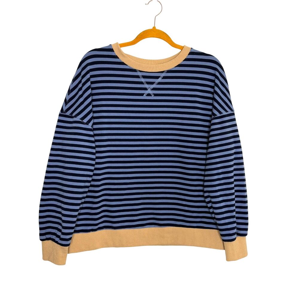 BTFBM Sweatshirt Knit Top Rugby Contrast Stripe Blue Navy Beige XL